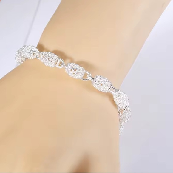 NIB S925 Sterling Silver Flower Beads Bracelet Hollow Ball Adjustable Chain - Picture 10 of 13